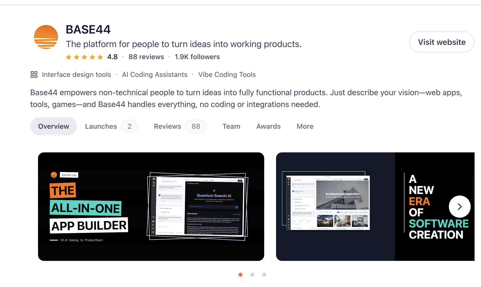 Base44의 첫 프로덕트 헌트 런칭, 2.0에 비해 저조한 반응을 보임
