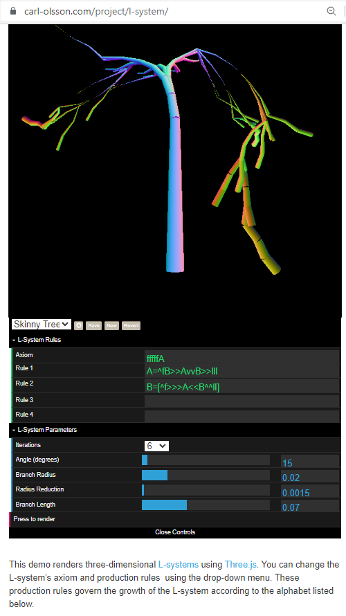 Lsystem 알고리즘을 활용해서 Threejs 웹 라이브러리로 그려내는 데모