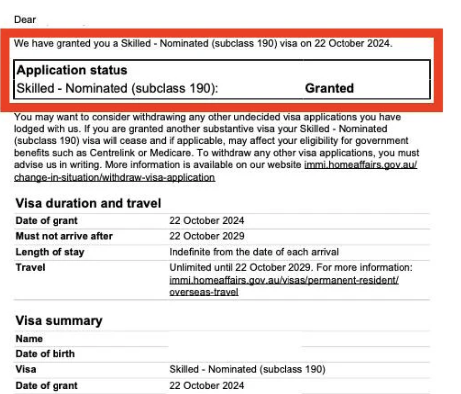 @ Yes 이민 법무 회원 비자 승인 레터