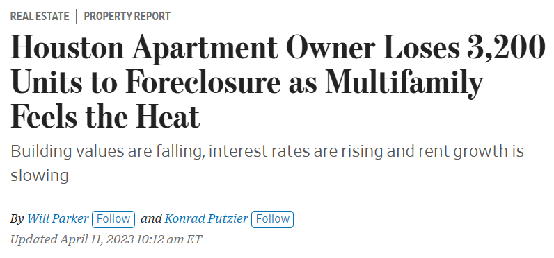3200채를 가지고 있던 휴스턴의 아파트단지 주인 파산 https://www.wsj.com/articles/houston-apartment-owner-loses-3-200-units-to-foreclosure-as-multifamily-feels-the-heat-fb3d0e75