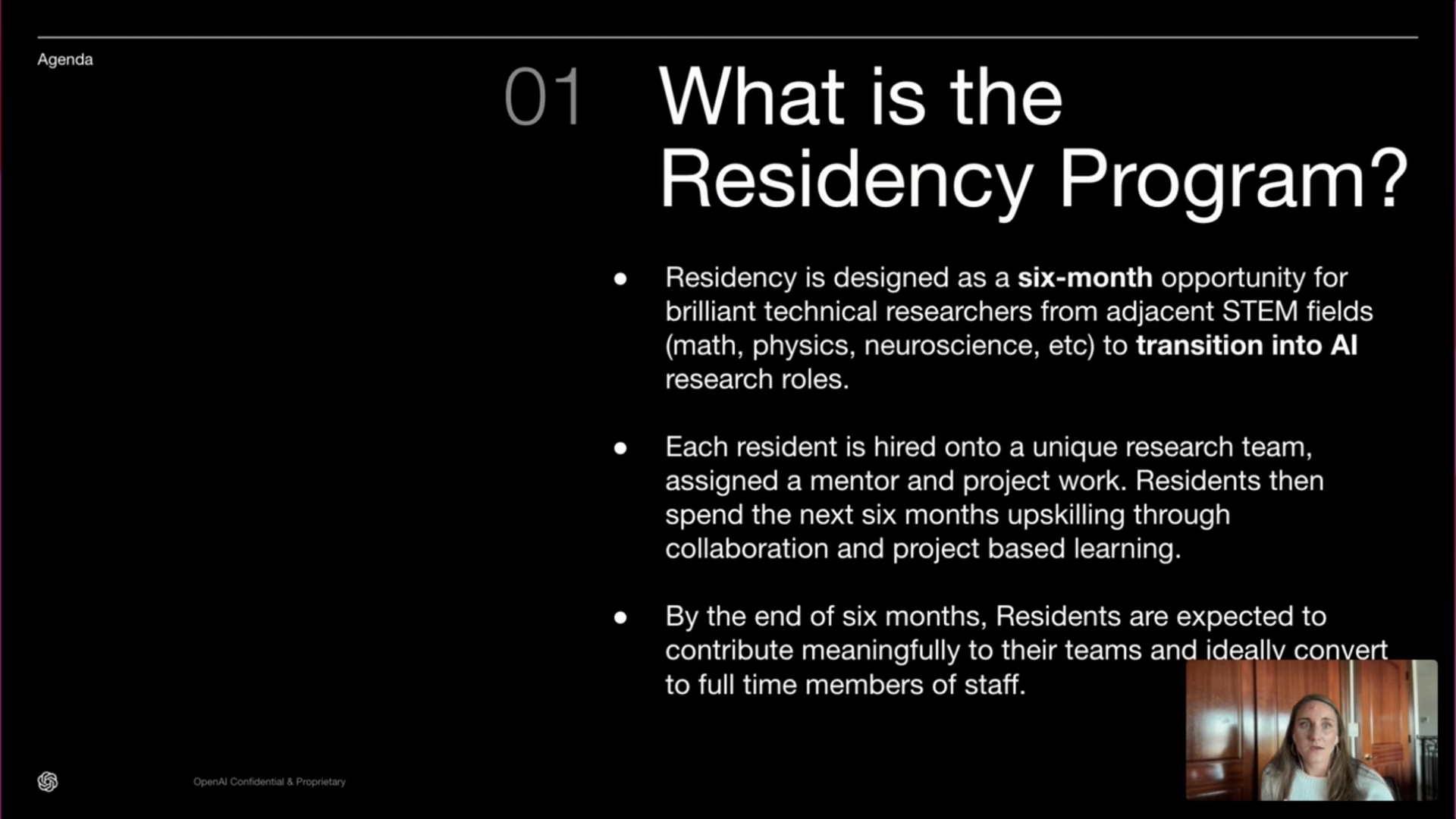 OpenAI 의 Residency 프로그램 소개 영상. 다른 분야로부터 AI 인재를 유입시키려는 시도이다.이미지 출처: OpenAI Forum