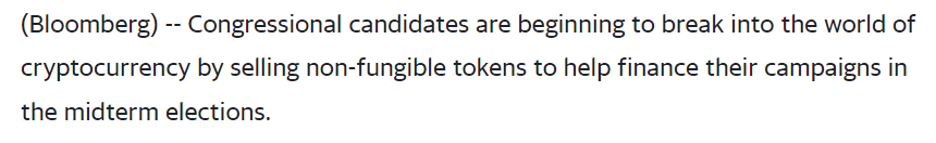 Crypto Creeps Into U.S. Politics as Candidates Offer NFTs (yahoo.com)