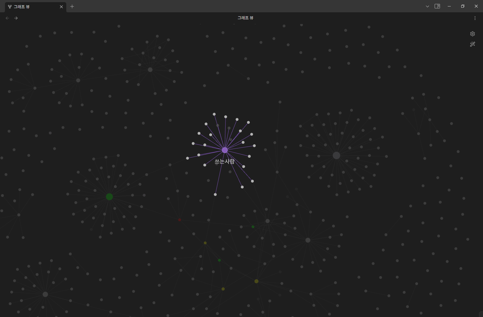 그래프 뷰 가운데에 자리한 '쓰는사람'