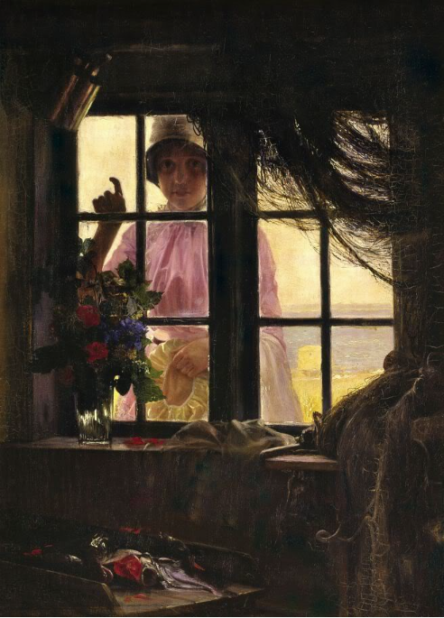 칼 블로흐/목욕 후, 어부의 창문을 두드리는 소녀,1884