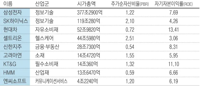 밸류업지수 포함 상위종목 - 경향신문