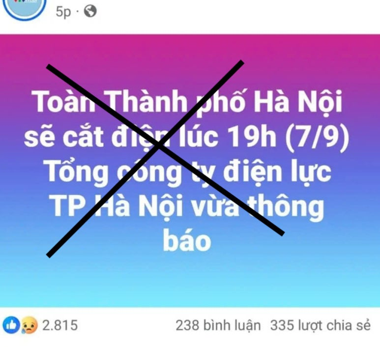 9/7 19시부터 하노이 시 전체 단전한다고 하노이 시 총공사가 막 공지올렸다는 페이스북 글