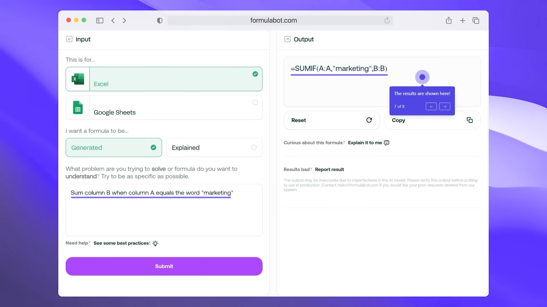 Formula generator : 엑셀 및 구글 스프레드 시트 내 필요한 함수를 생성