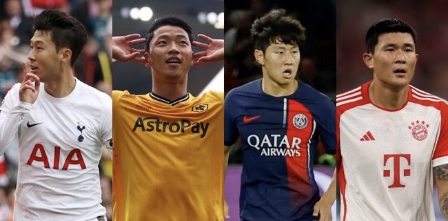 [출처 : 인터 풋볼] 해외에서 활약 중인 한국 선수들, 왼 쪽부터 손흥민, 황희찬, 이강인, 김민재.