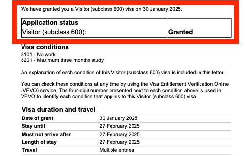 600 관광비자 승인 레터