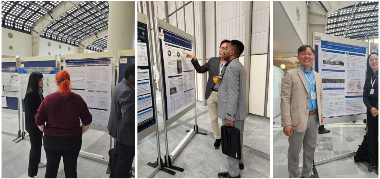 각자의 포스터 앞에서 열심히 설명중인 학생들, 그리고 든든한 교수님