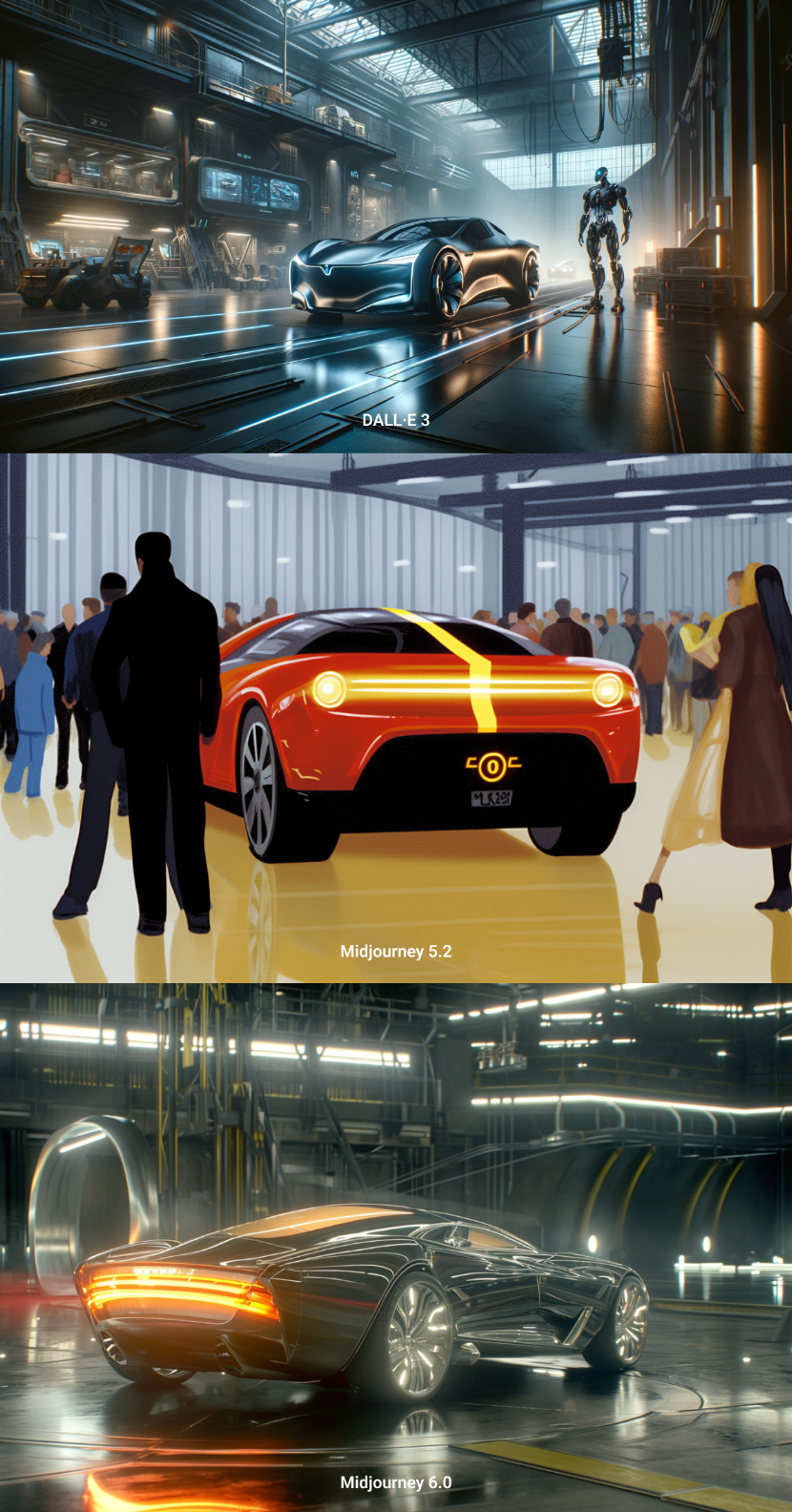 Syd Mead design, futuristic car, in the futuristic hangar, dystopia, cyborg, cinematic lighting*