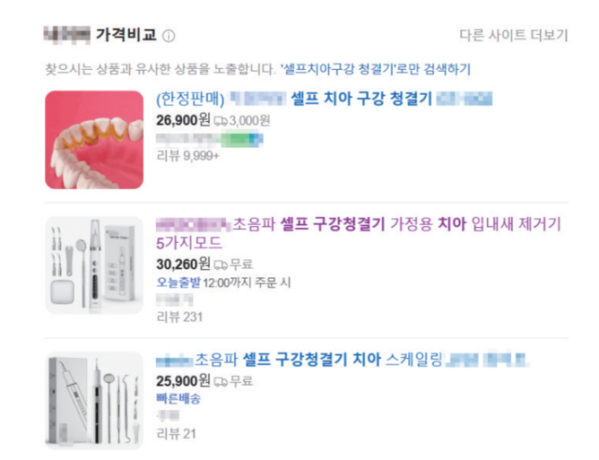 포탈사이트에서 셀프구강청결기 검색시 노출되는 광고들 / 치과신문 제공