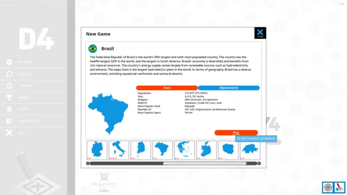 선택할 수 있는 나라마다 특징이 다릅니다.