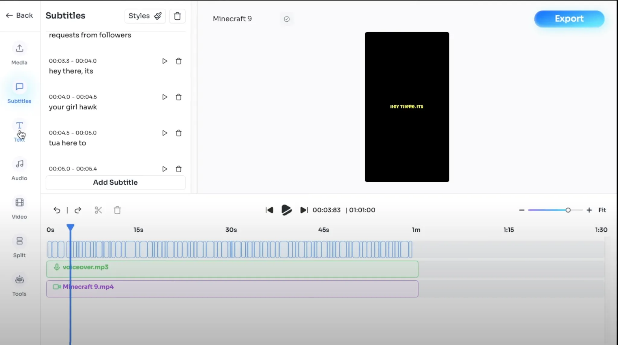 타임라인별 편집 기능을 제공하는 Crayo의 화면. 