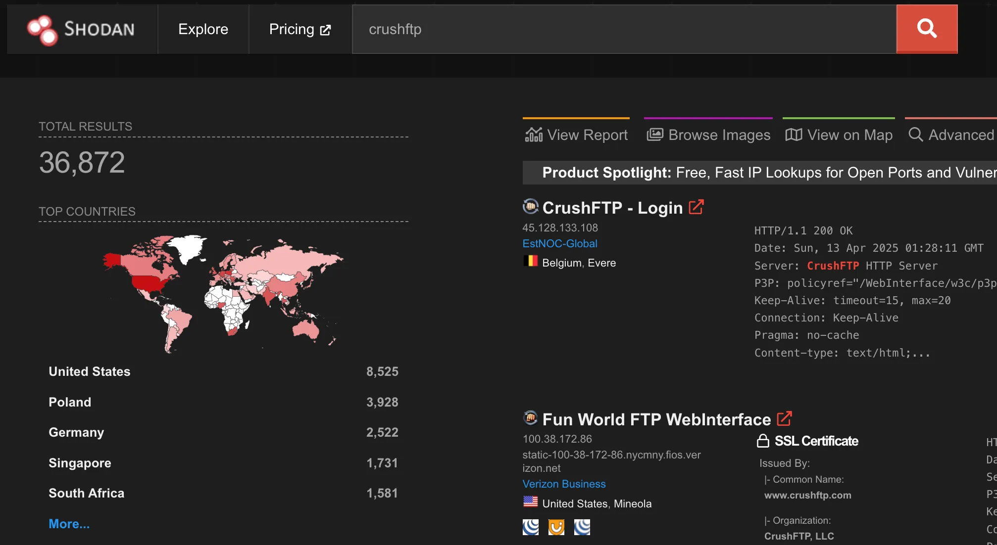 SHODAN에서 찾아본 CrushFTP 서버