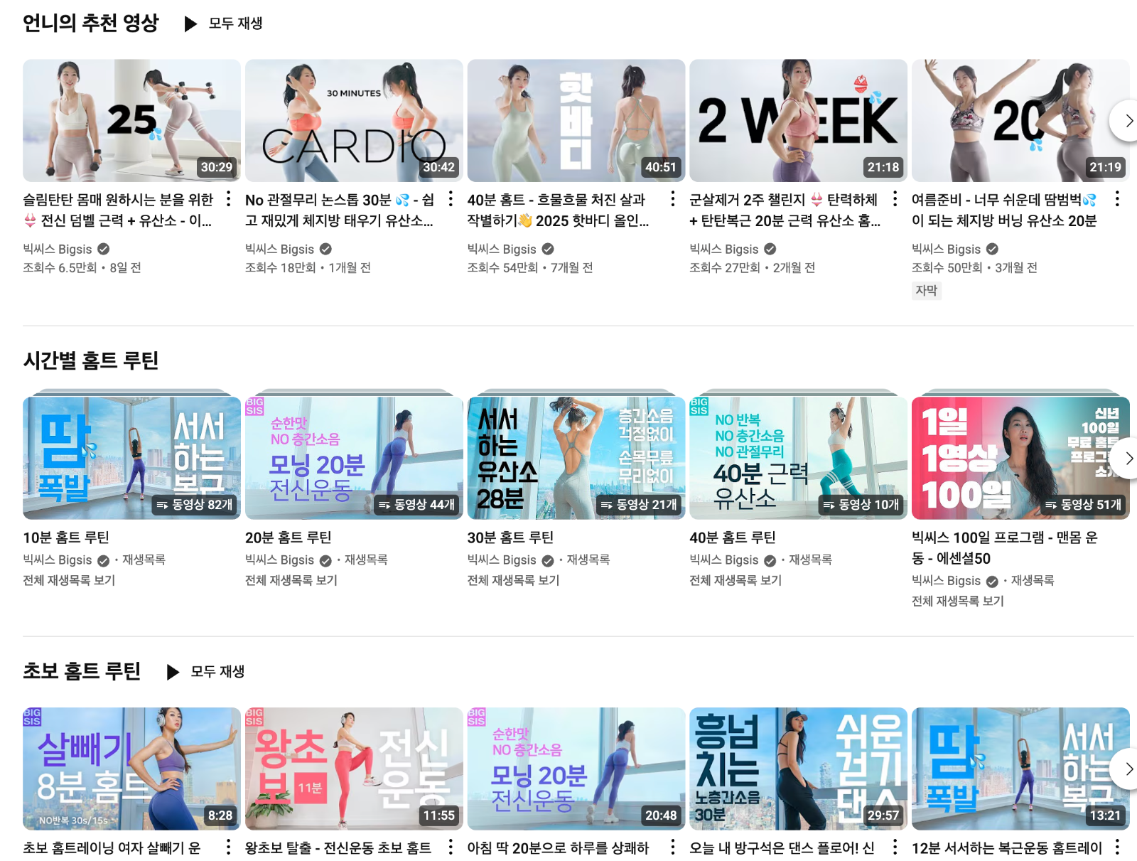 따라해봤는데, 홈트라고 쉽게 봤다가 중간에 멈췄습니다..ㅎㄷㄷ (출처 : 빅시스 유튜브)