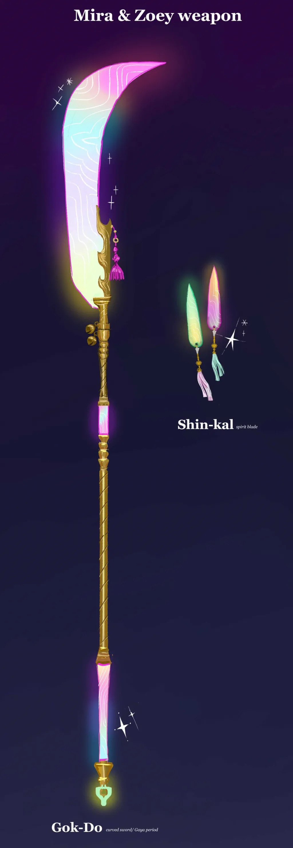 미라와 조이의 무기의 아트 컨셉 (출처: 케이팝 데몬 헌터스 디자이너의 X)