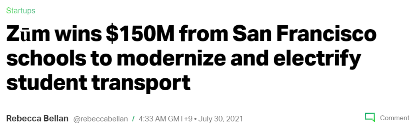 2021년 샌프란시스코 지역 스쿨버스 운행 입찰을 따낸 Zūm