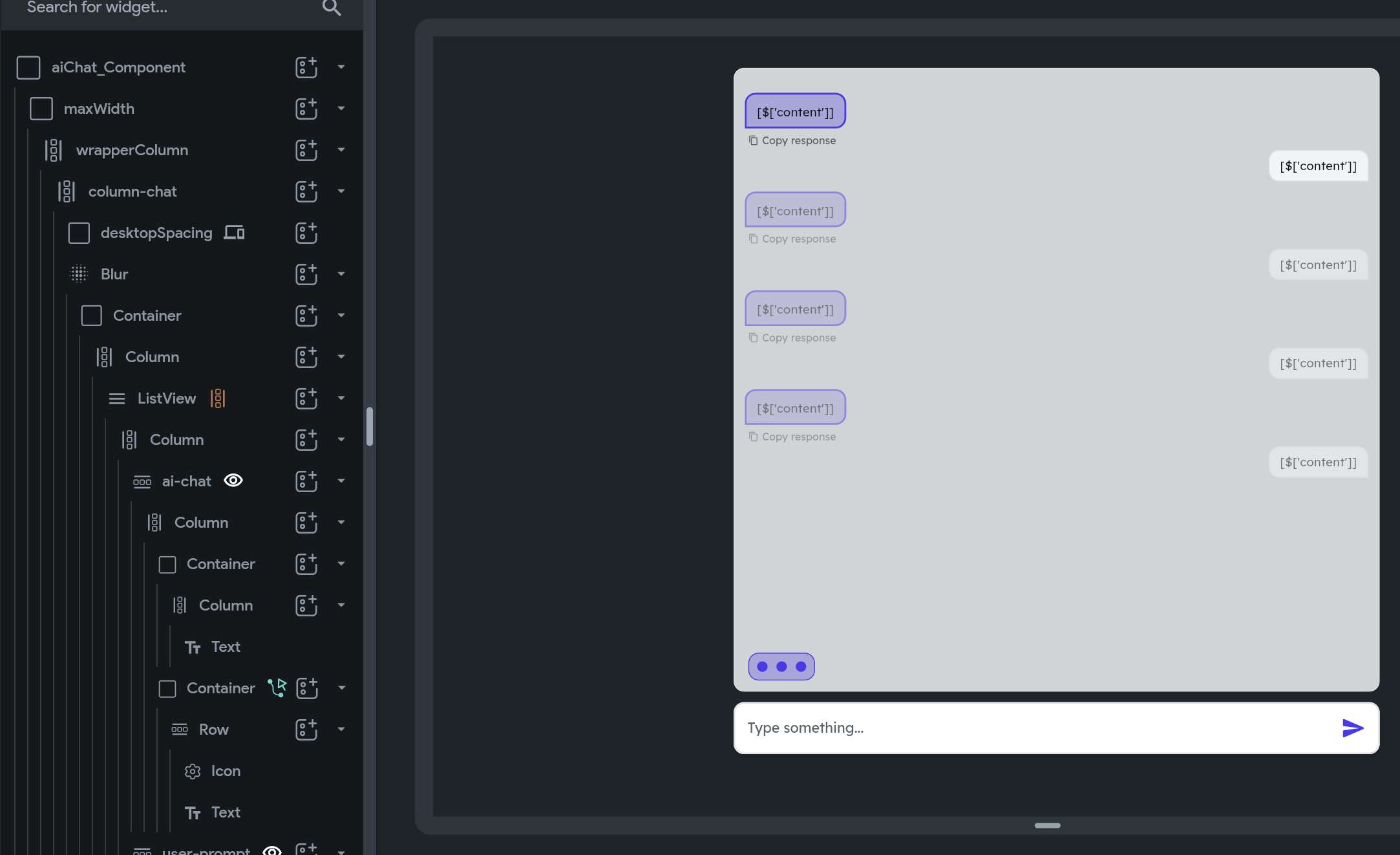 Widget Tree가 왼쪽에 표시되어 있다. 