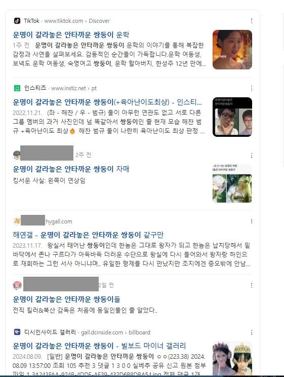 이미지 = 네이버 블로그 캡처 (https://search.naver.com/search.naver?ssc=tab.nx.all&where=nexearch&sm=tab_jum&query=운명이+갈라놓은+안타까운+쌍둥이)
