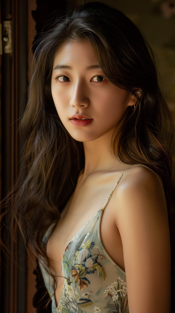 a photo of a breathtakingly gorgeous korean girl wearing cocktail dress, cinematic lighting, 85mm lens --ar 9:16 --v 6.0 --style raw