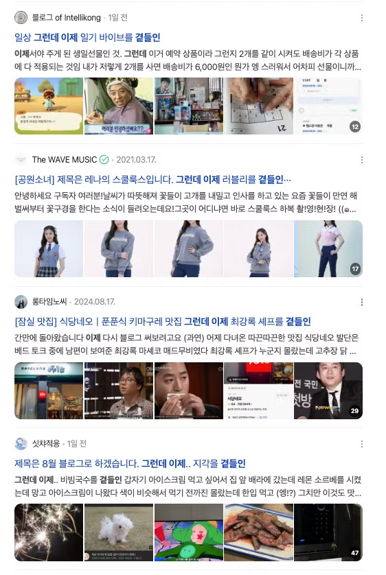 이미지 = 네이버 캡쳐 (https://search.naver.com/search.naver?ssc=tab.blog.all&query=그런데 이제 곁들인&sm=tab_opt&nso=so%3Ar%2Cp%3Aall)ALT