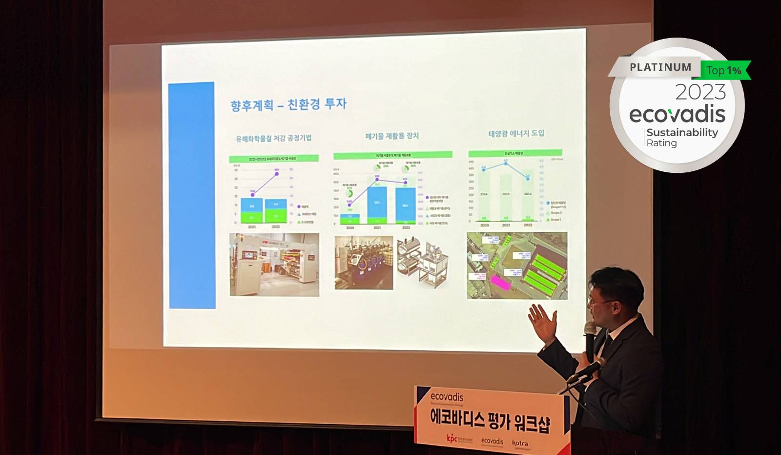 EcoVadis 평가등급 플래티넘 메달 획득한 에코나인 고객사 'G사' 친환경 투자 계획 발표현장