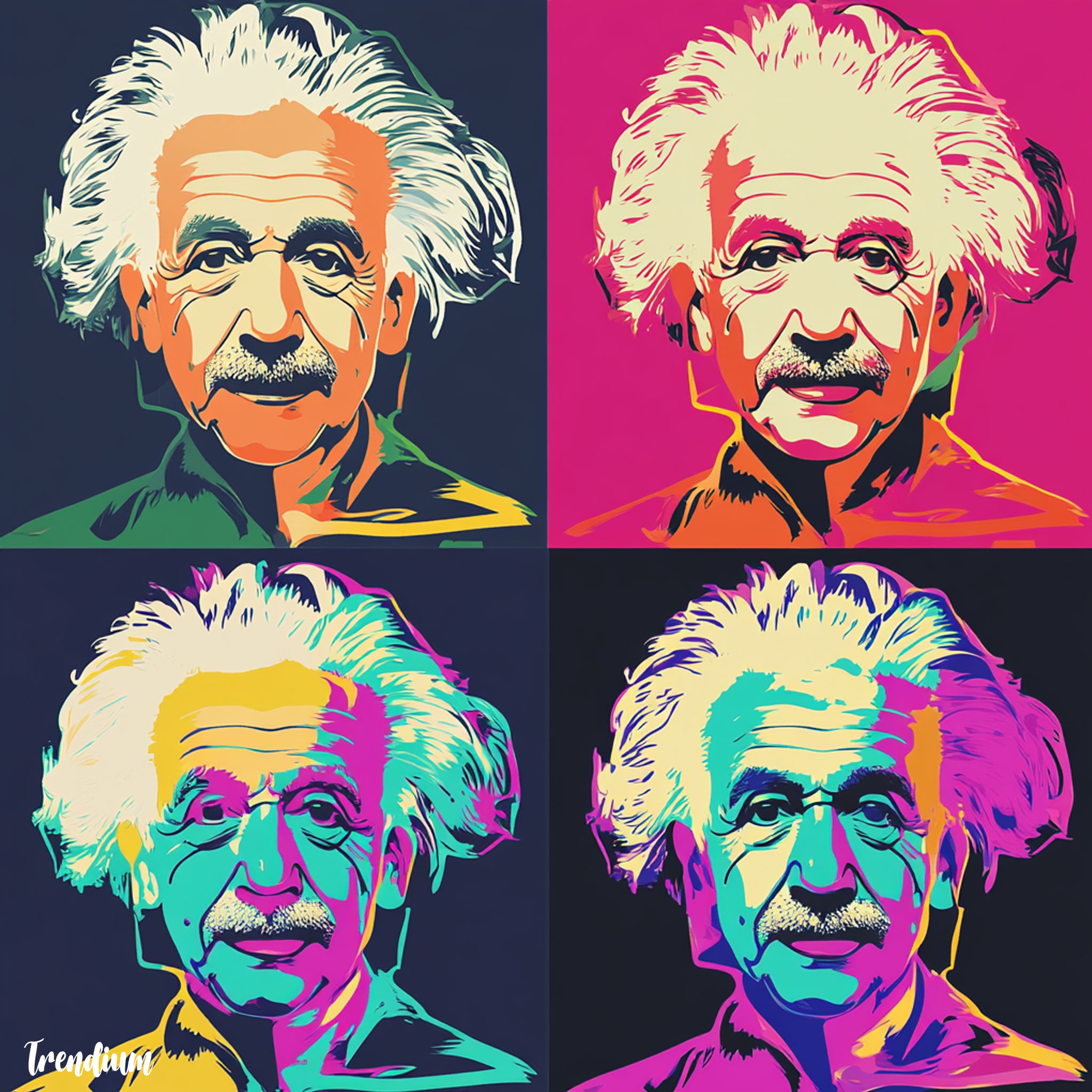 [prompt] Einstein Illustrations, Silk Screen Techniques, Pop Art, Four-Split Screen Inspired by Andy Warhol's Work