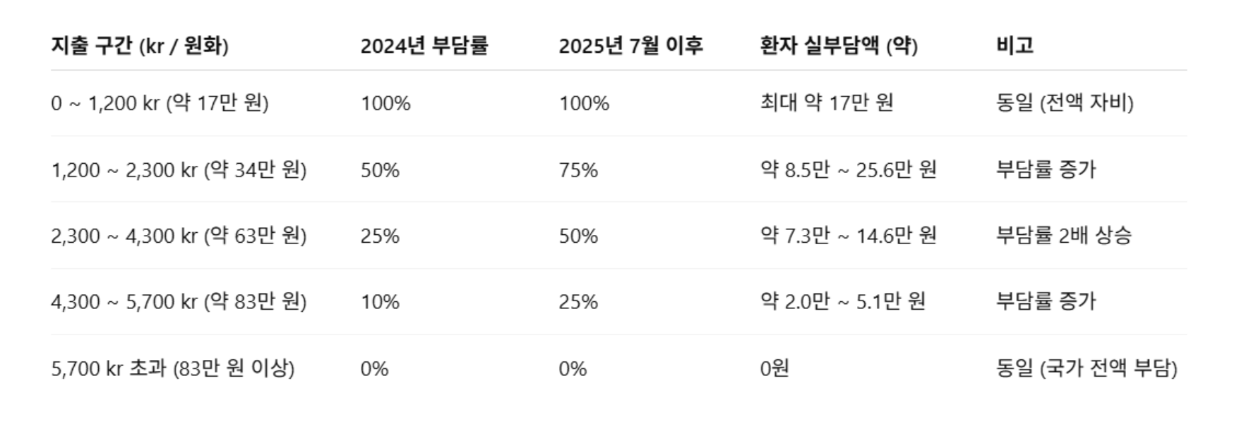 📊 지출 구간별 본인 부담률 변화표