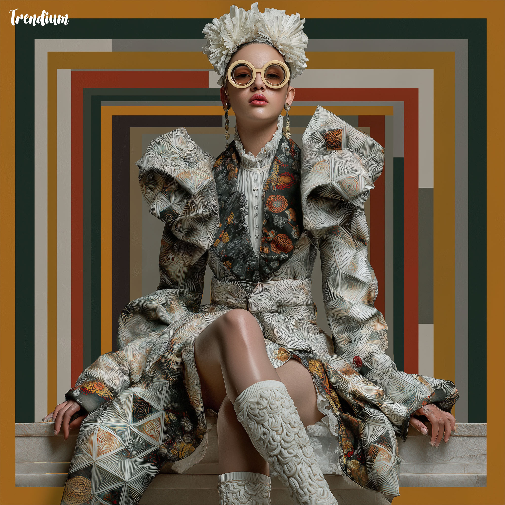 [prompt] Fashion editorial inspired by Escher, tessellation print fabric, surreal runway --v 7 --stylize 700