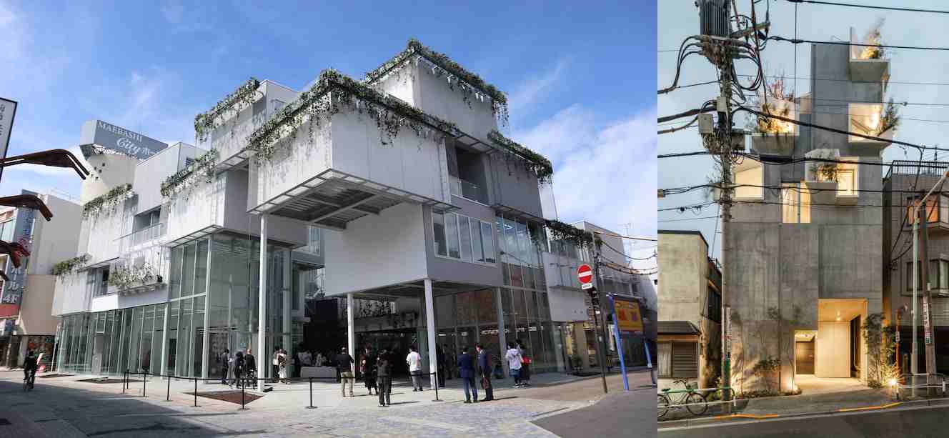 히라타 씨는 가장 가깝게는 신개념의 캡슐 호텔 '9아워즈'의 아사쿠사 지점을 설계하기도 했는데요, 대표적으로는 '트리니스 주택'(右)이 그리고 지난 해 근래 예술의 마을로 재부상하는 군마현 마에바시의 상업 건물을 만들기도 했어요.