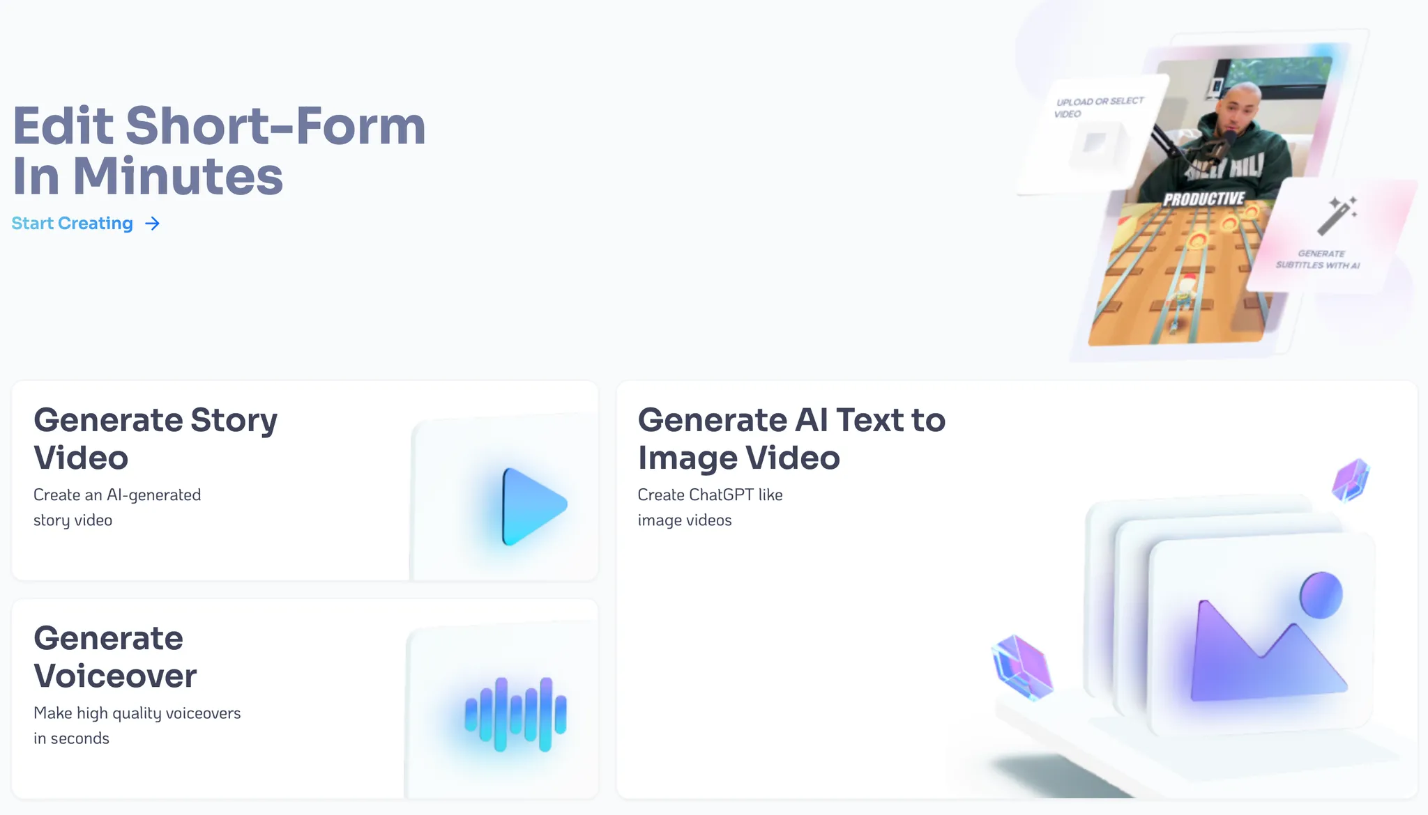 숏폼 제작에 특화된 Crayo AI 출처 : Crayo 홈페이지