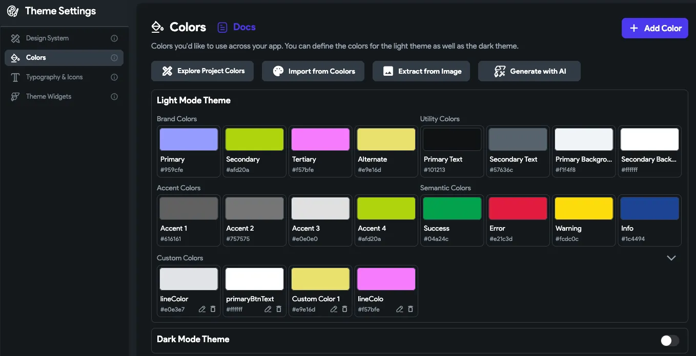 색상도 직관적으로바로 고를 수 있습니다. 또한, Cooler에서 가져오거나, AI로 생성할 수도 있습니다.