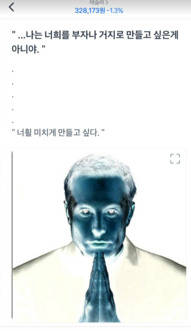 저는 테슬라 '레버리지' 투자자라 이런 짤을 많이 가지고 있습니다 ㅎㅎㅎ