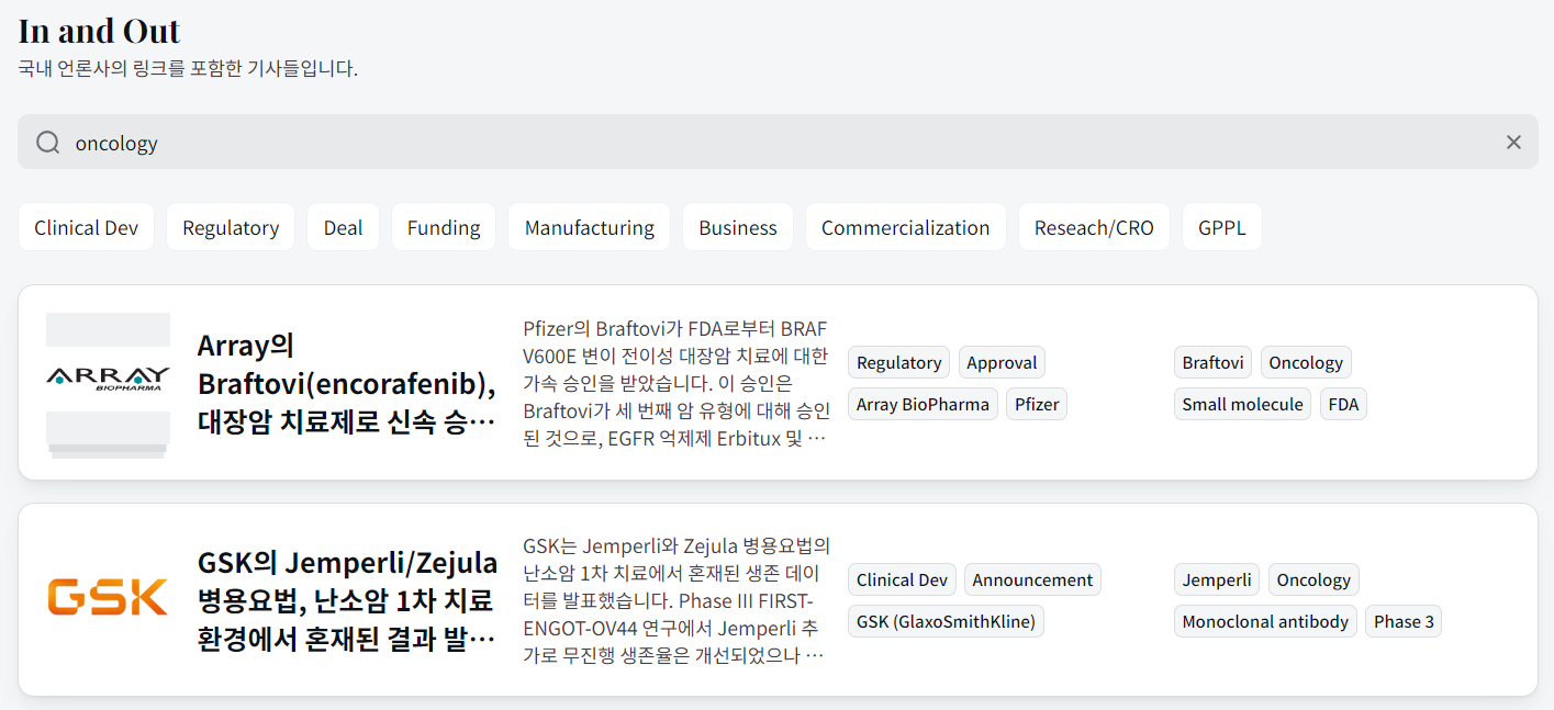 Oncology로 필터링한 기사들. 오른쪽 태그는 모두 검색이 가능합니다.