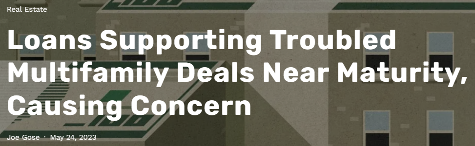 수익이 안나오는 다세대 주택들의 만기도래로 위험 https://www.propmodo.com/loans-supporting-troubled-multifamily-deals-nearing-maturity-causing-concern/