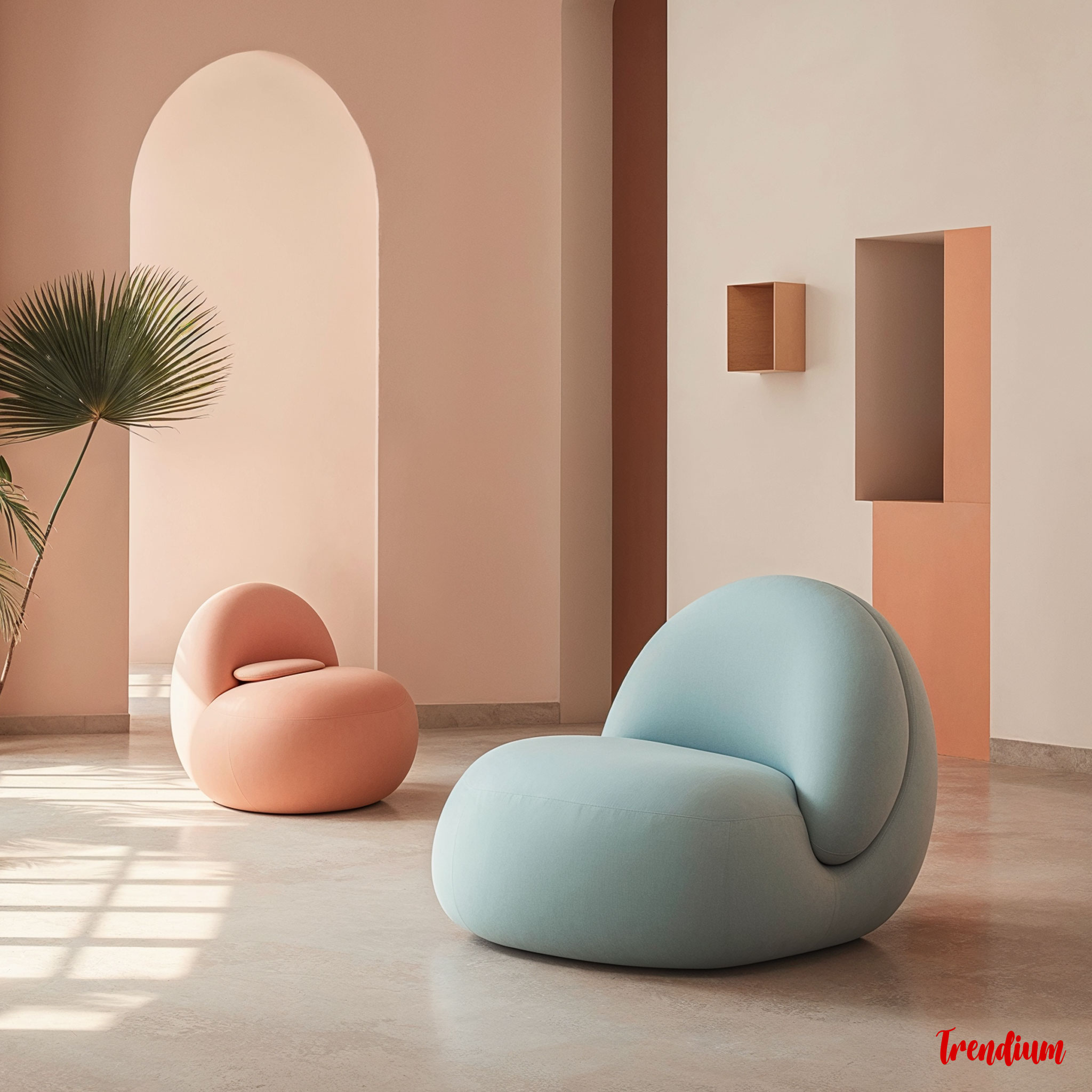 [prompt] modern furniture inspired by blob forms, soft edges, pastel tones