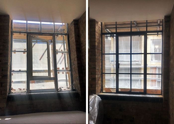흰색 플라스틱 창문(왼쪽) &  드디어 달린 철제 창문(오른쪽)