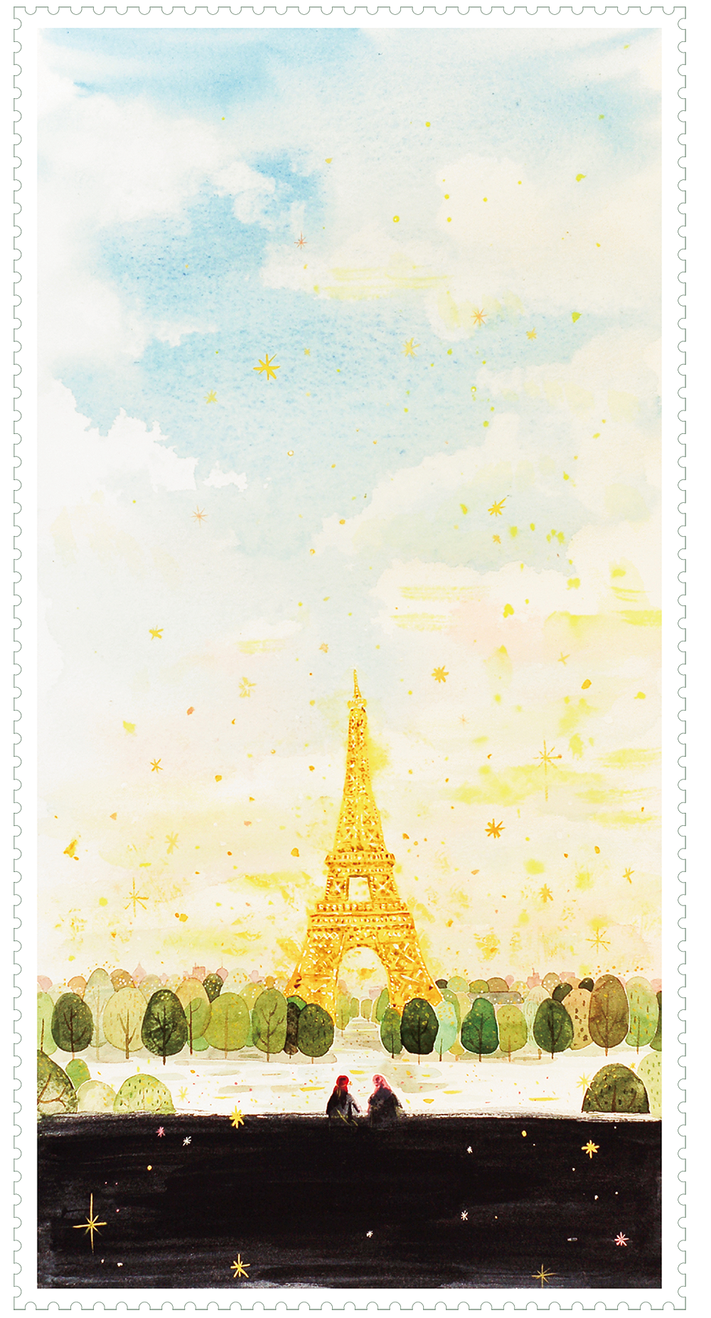 에펠탑의 빛, 종이 위에 수채(2016)
