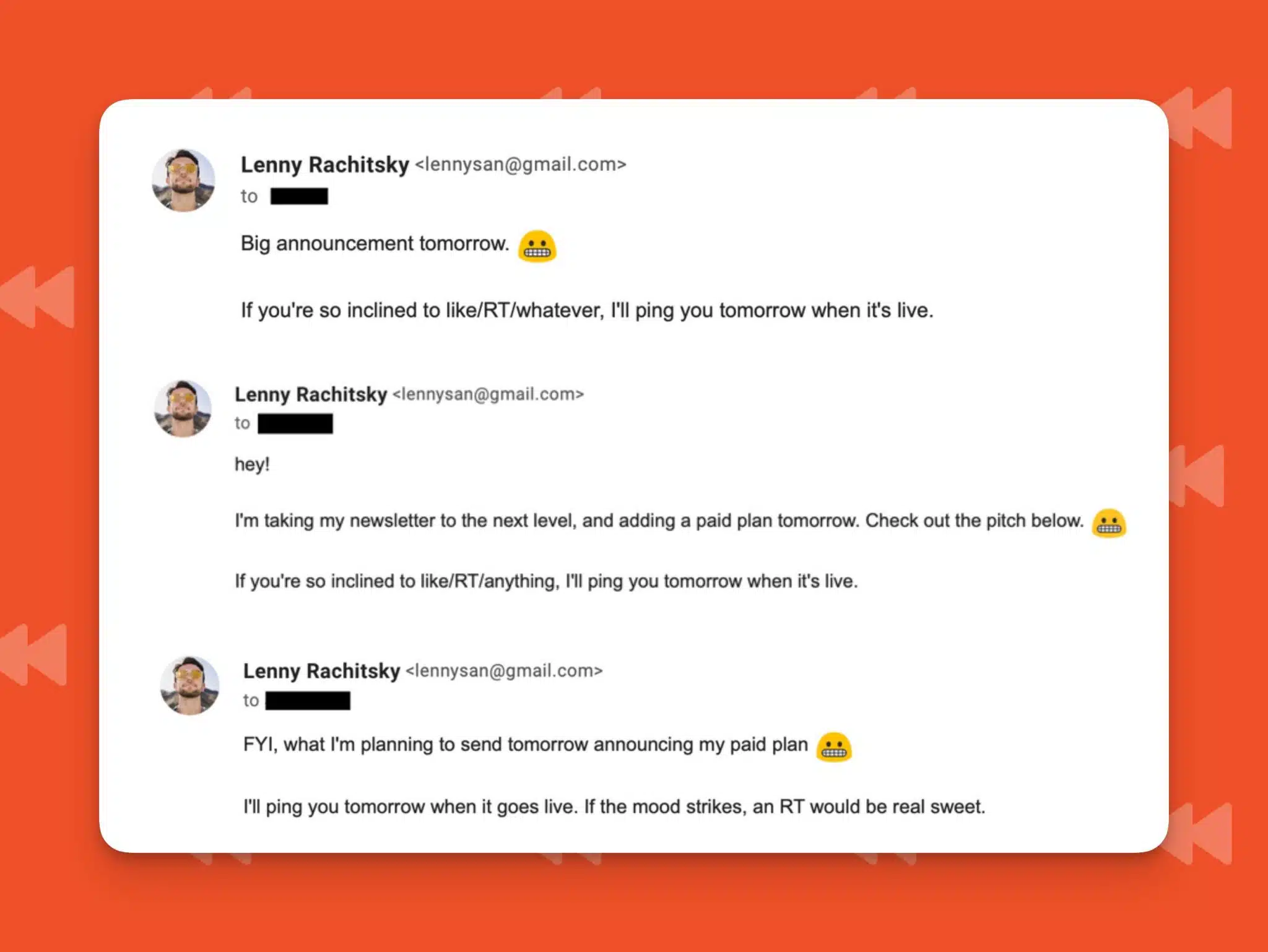 인플루언서들에게 보낸 메일