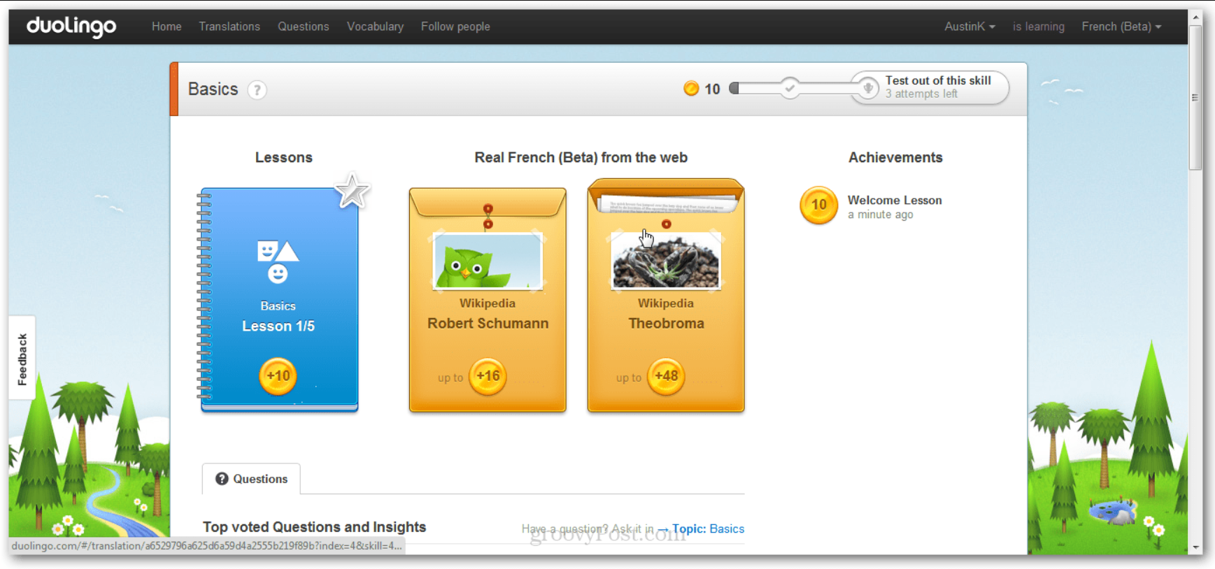 2011 런칭 시, 선보였던 크라우드 소싱 기반의 듀오링고 UI (소스 :&nbsp;groovypost)
